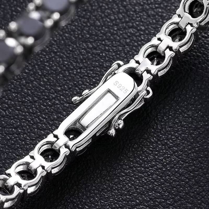 New Arrival Fine Jewelry 925 Sterling Silver Pass Diamond Tester Black VVS Moissanite Diamond Tennis Chain Bracelet