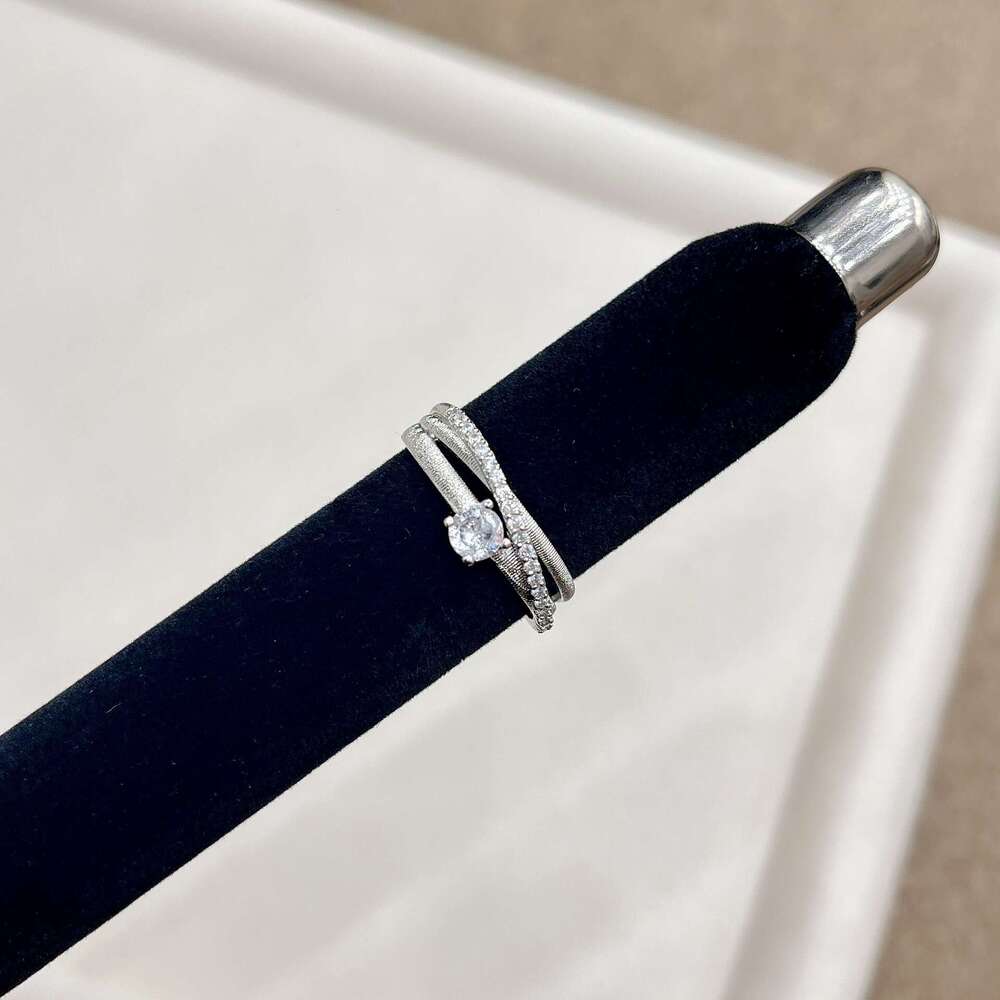 Multi-layer Surround Brushed Zircon Open Ring Elegant Personality Light Luxury High-end Fashion Niche 0e3