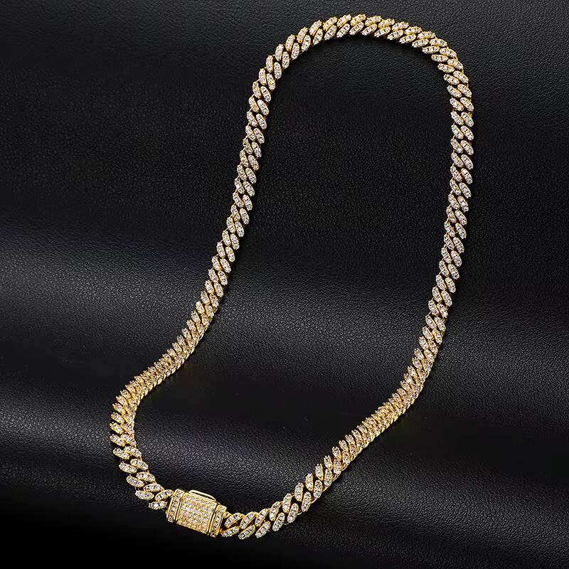 Women Jewelry Iced Out 6mm 18K Gold Plated 925 Sterling Silver VVS Moissanite Miami Cuban Link Chain Necklace