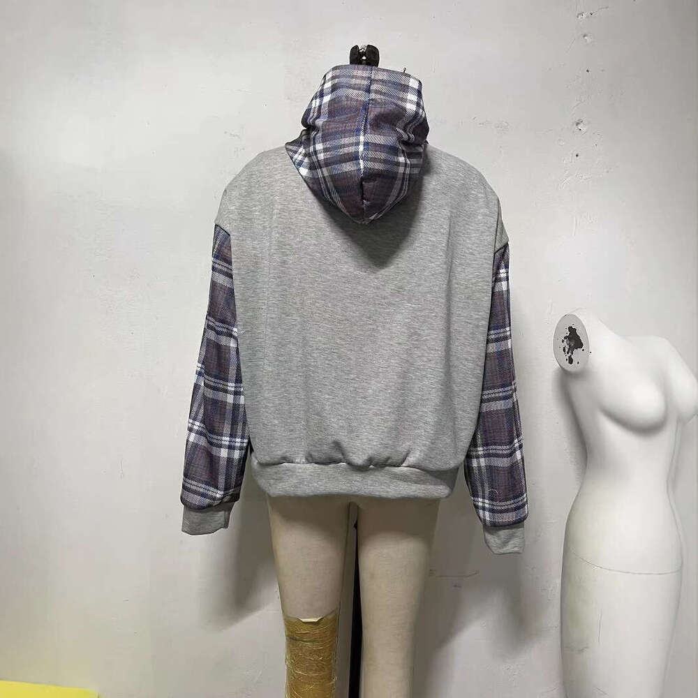 American Style Hooded Plaid Sweatshirt Cardigan for Men 2025 Spring and Autumn New Printed Loose Jacket Top