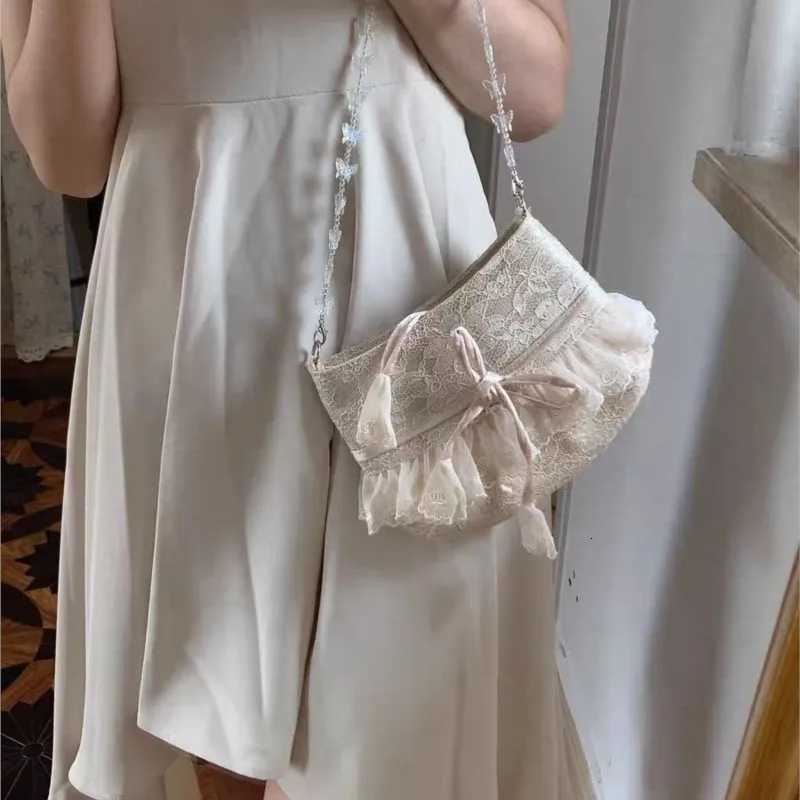 JIAERDI Lolita Lace Sweet Handbag Women Vintage Fairycore Aesthetic Bow Chic Shoulder Bags Purse Female Underarm Bag Bolso Y250730