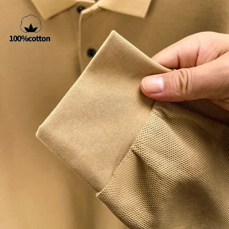 100% Cotton Polo ShirtSummer Fashion Casual Long Sleeve Breathable Lapels Tshirt 10 Colors Mens Perfect for Golf Sports 250731