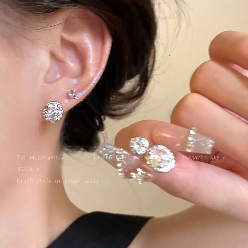 FUXIN Super Sparkling Zirconia Shiny Earrings for Women, Niche Design, Simple Versatile Earrings, Light Style Full Dia Ear Jewelry 9ee
