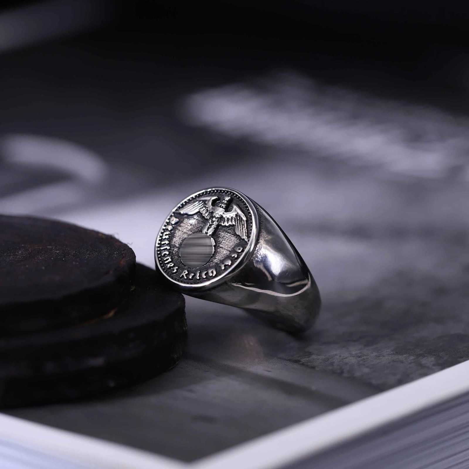 2nd World War German Stainless Steel Ring German Honor Eagle 14k Gold Punk Antique Freedom Round Rings Retro Hip Hop Ring Jewelry y250730