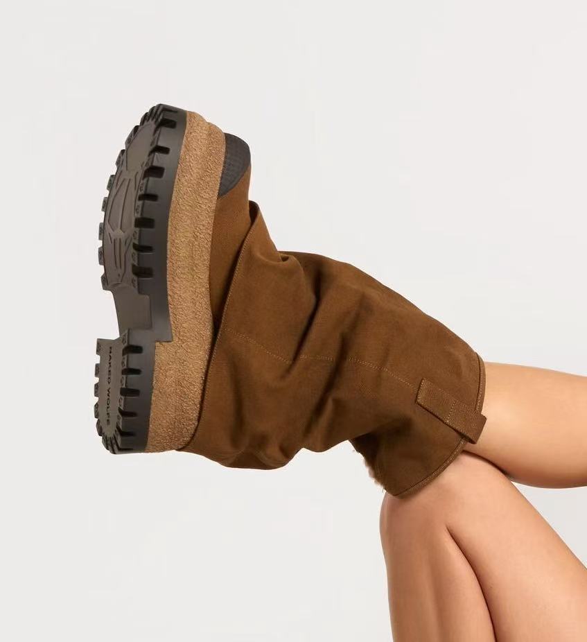 2025 New Women's Retro Chunky Sole Mid Heel Knight Boots - High Shaft PU and Suede Ankle Boots for Fall (Multi-Color)