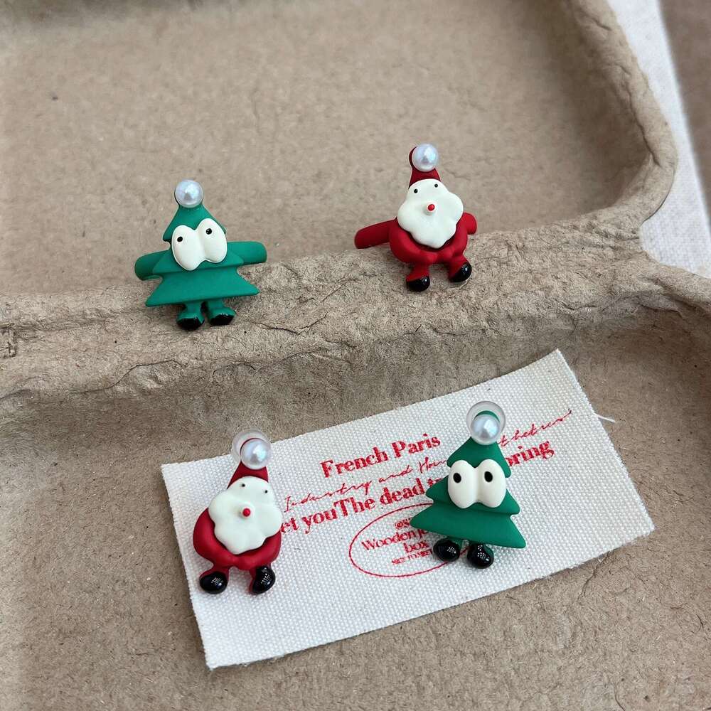 Hot Selling Red Santa Claus for Women, Unique Design, High-end Earrings, Fashionable and Personalized Index Finger Ring 2e2