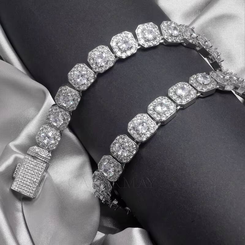 Cadermay Fashion Hip Hop Jewelry 925 Silver 12mm D VVS Crystal Sugar Moissanite Tennis Chain for Men Women Party Gift