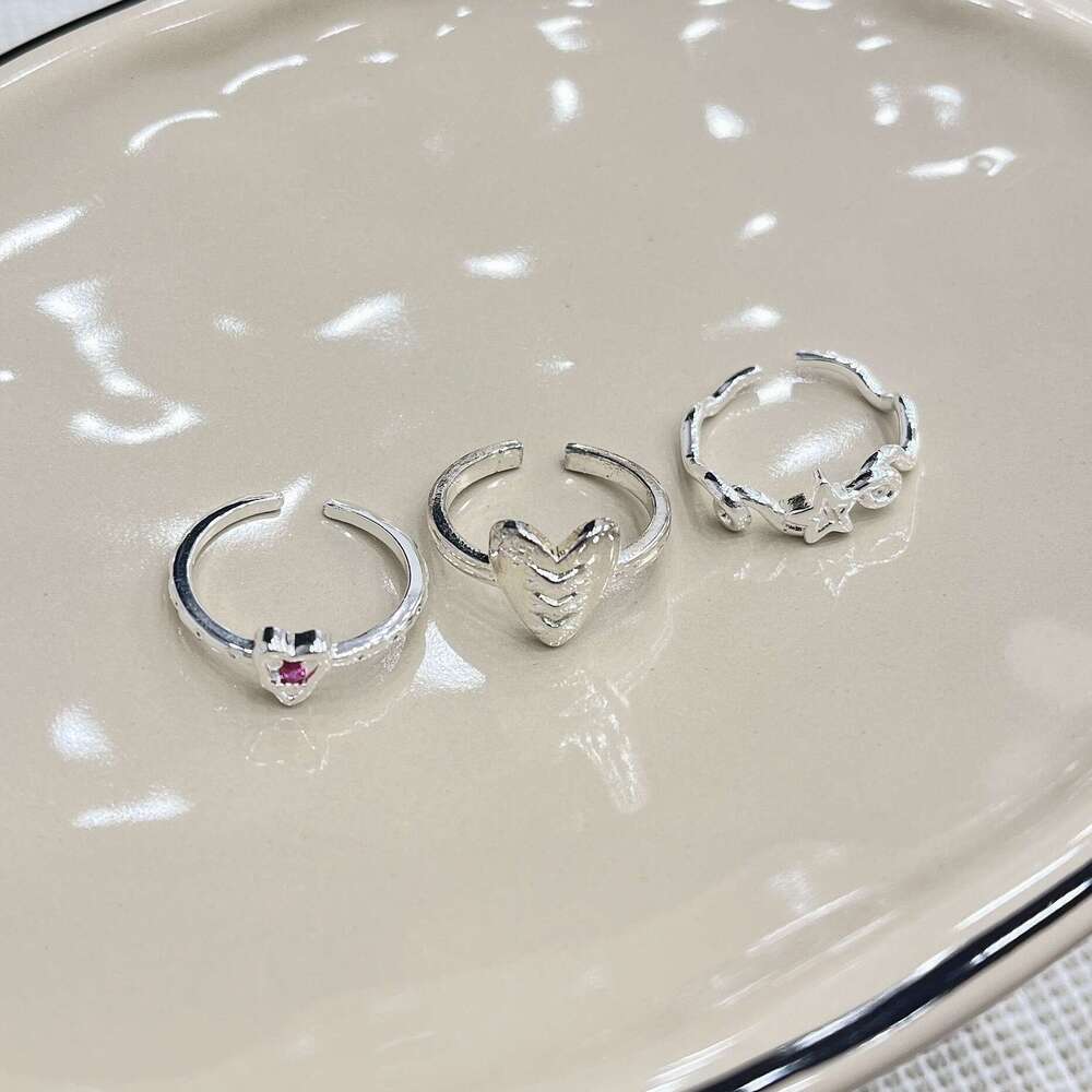 2025 New Korean Style Silver Heart Zircon Open for Women, Light Luxury, Exquisite, High-end Adjustable Ring 80d