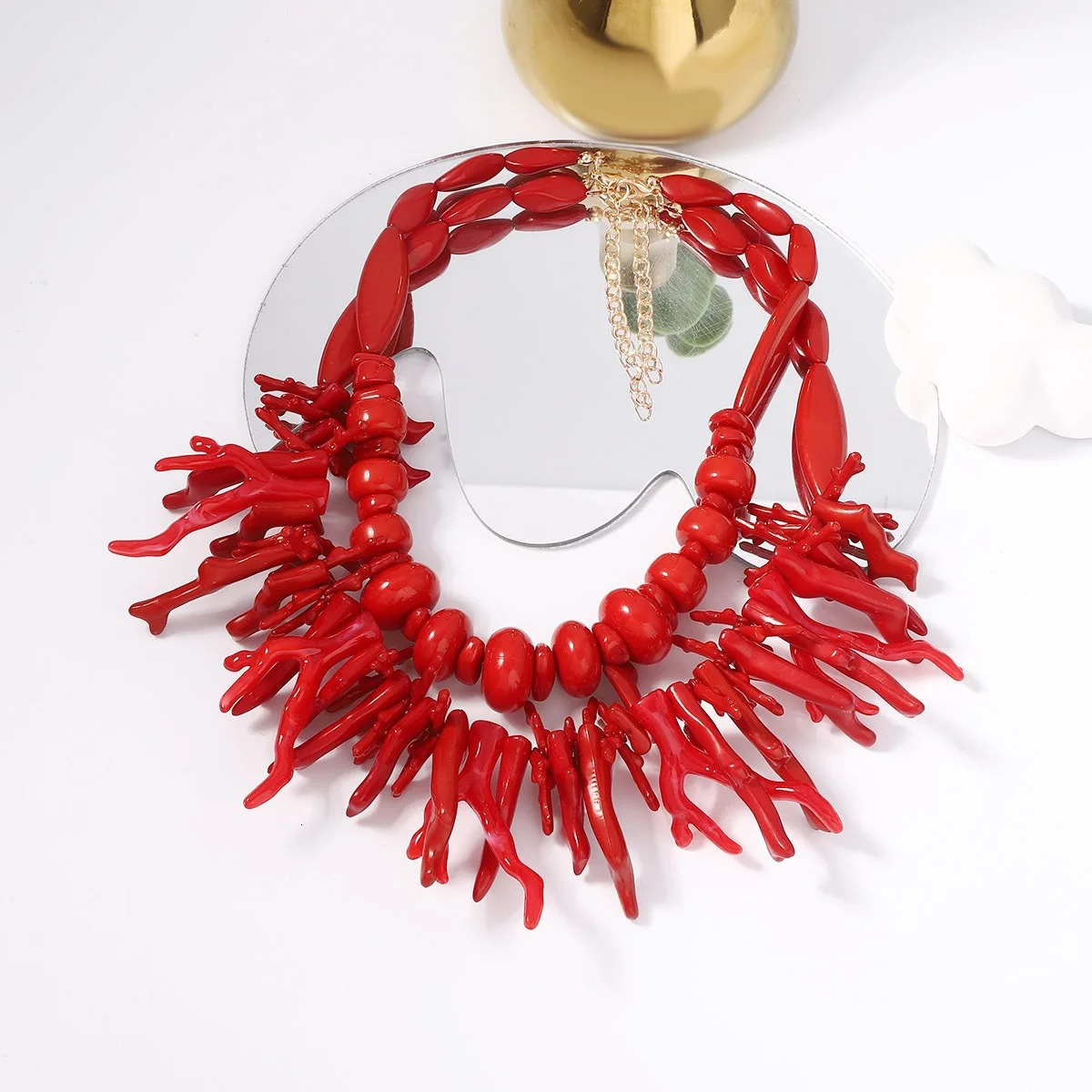 Crossborder sales of Bohemian style double layer wear resin coral necklace womens fashion personality plant red goth halloween 250729