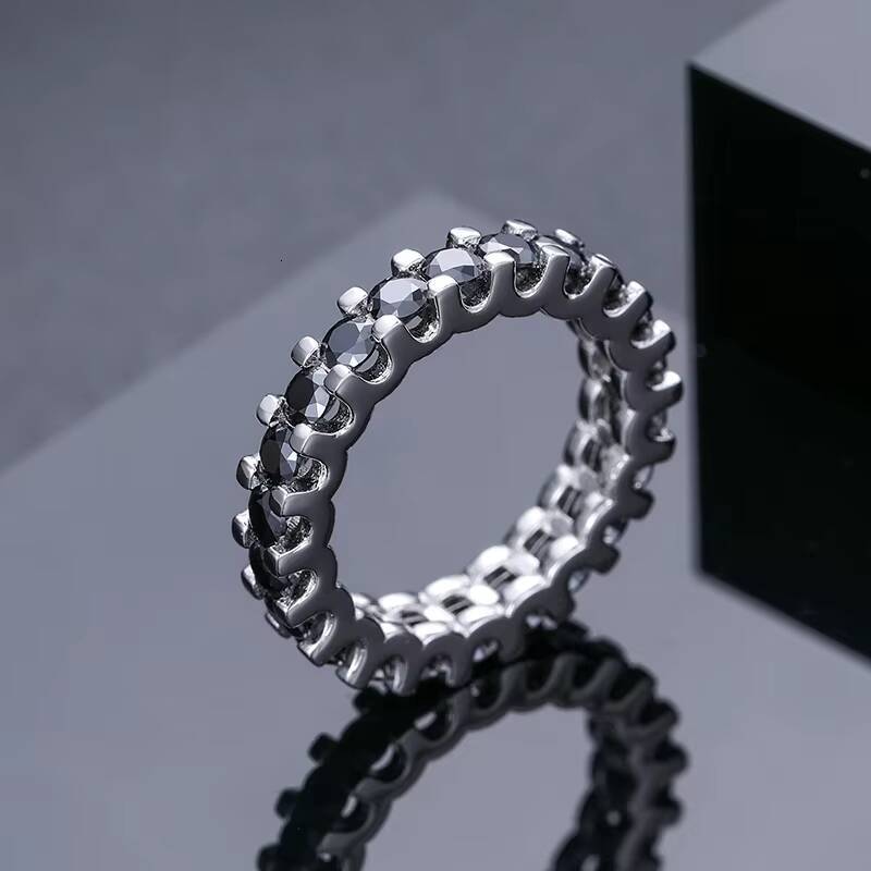 Punk Rock Style 925 Sterling Silver Ring 4mm Black Moissanite Factory Wholesale Lab Diamond Jewelry Ring for Men