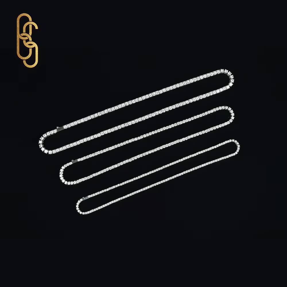 Direct Sales VVS Moissanite CZ 925 Silver Plated Heavy Beads Round Tennis Chain 3mm 4mm 5mm Necklace Bracelet Fine Jewelry