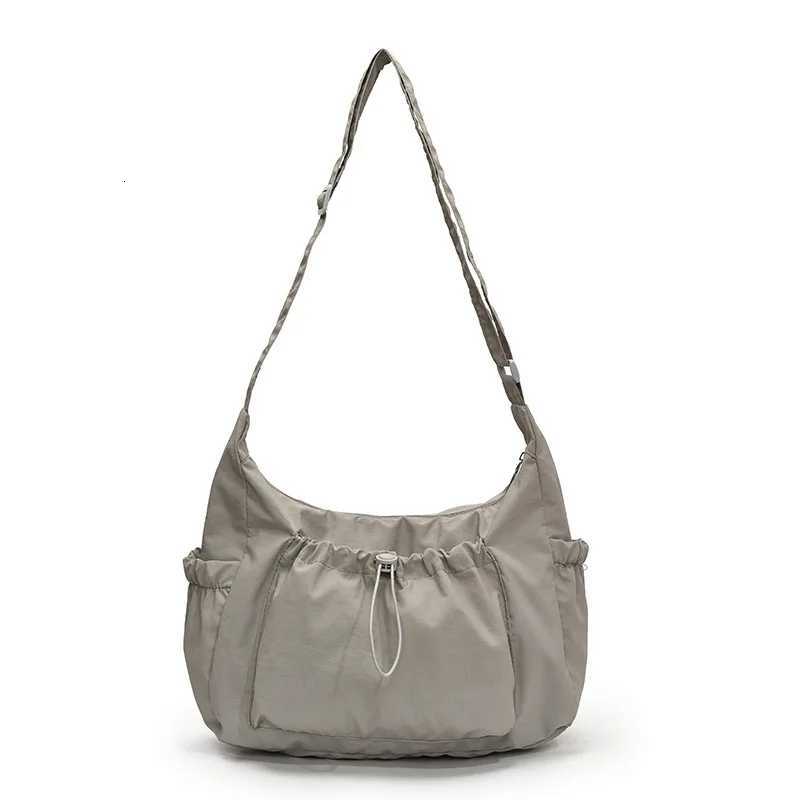Simple Womens Nylon Shoulder Bags Large Capacity Ladies Drawstring Pocket Crossbody Bag Solid Color Female Tote Purse Handbags Y250730