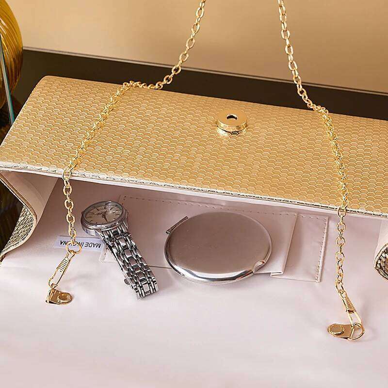 Gold PU Shiny women Envelope Valentine Wedding Party dinner chain shoulder bag Ladies Handbag Girls Evening Bag