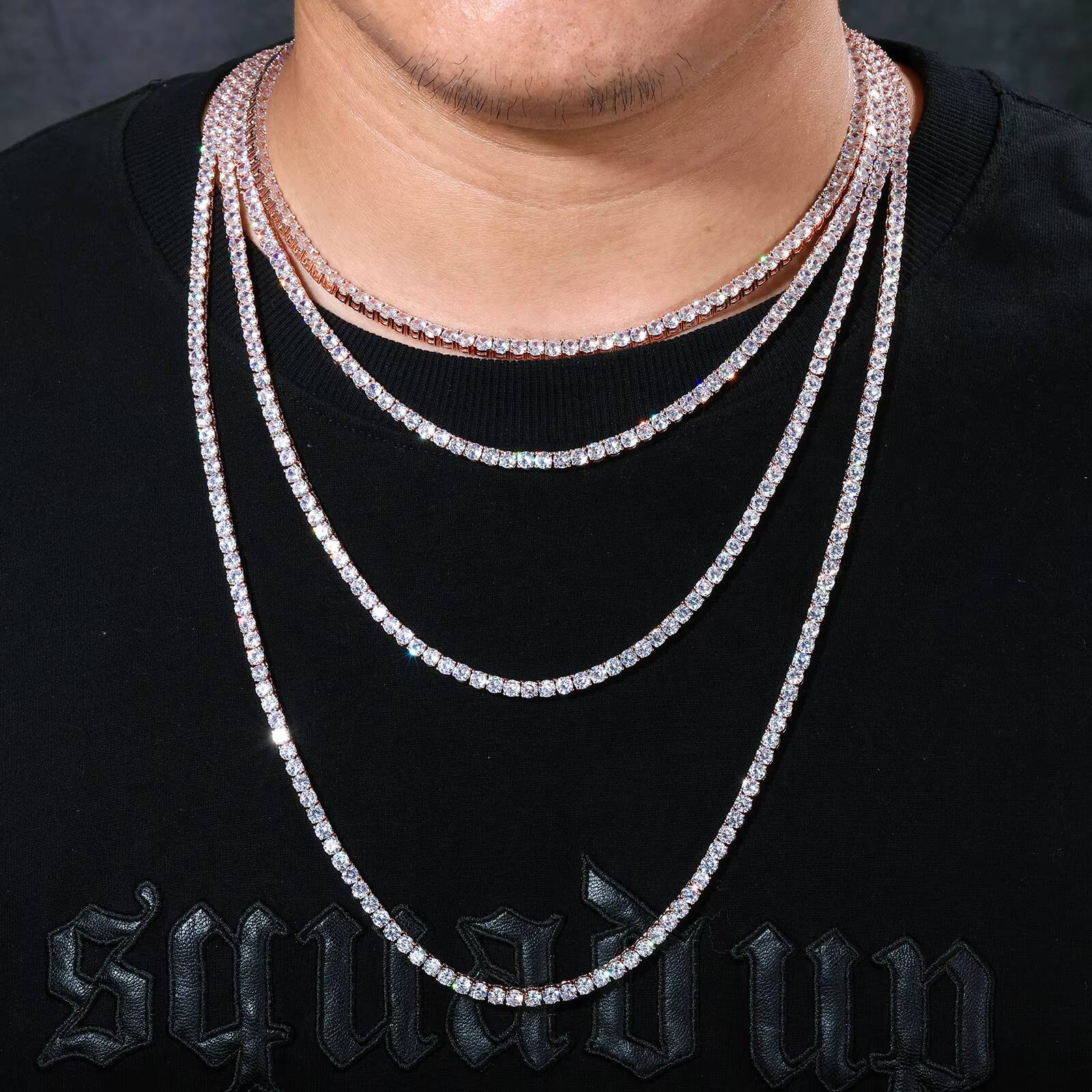 Wholesale Hip Hop Jewelry Fashion Iced Out 18K Gold Silver Plated Brass Zircon Diamond Tennis Chain CZ Necklace for Men Women