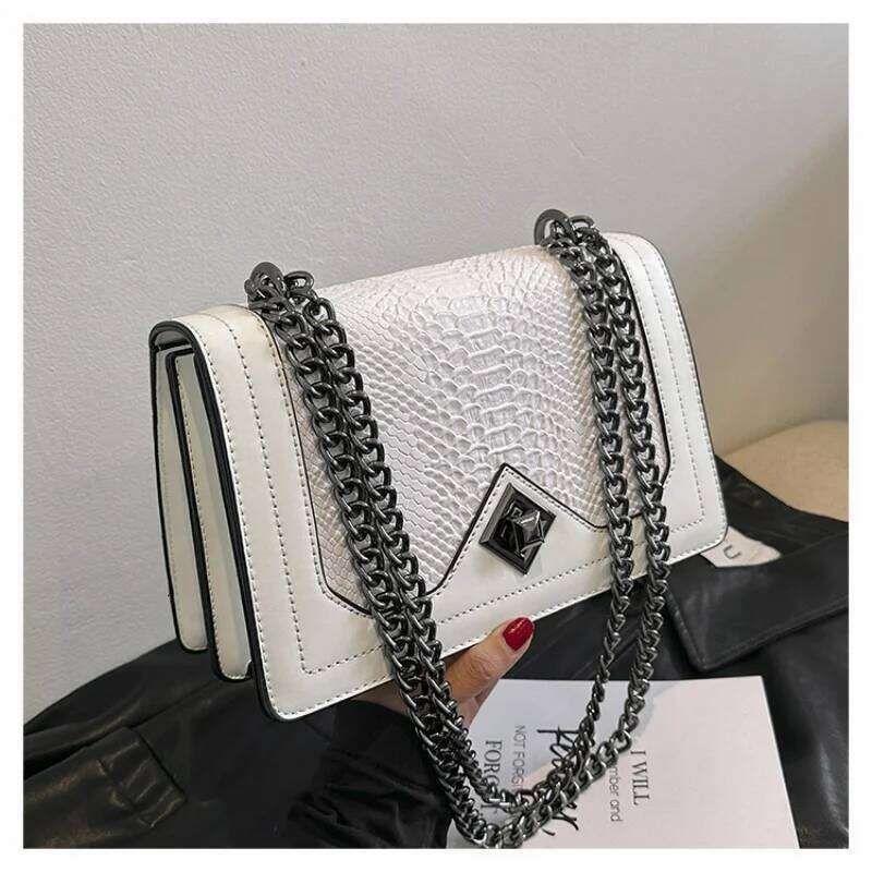 designer bag Retro Ladies Shoulder Crossbody Fashion Chain Women's Bag Metal Turn Lock Fish Scale Decoration PU Material