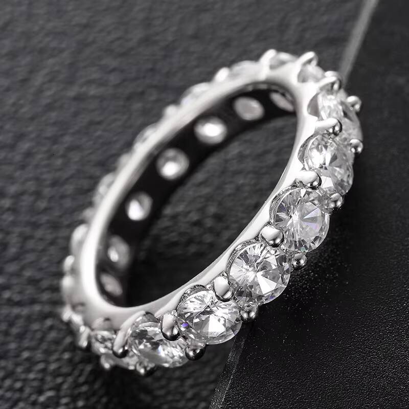 White Gold Plated 925 Sterling Silver VVS Moissanite Diamond Engagement Wedding Gift Women Band Ring