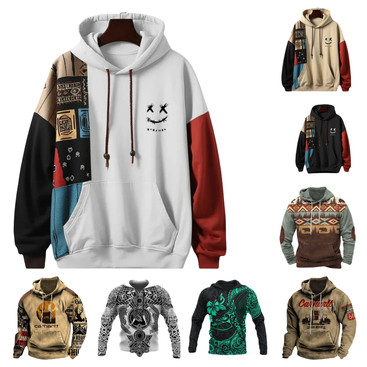 Ethnic Pattern Patchwork Print Hoodies 3D For Men Retro Long Sleeve Sweatshirt Fashion Street Hoody Pullover Oversized Tops