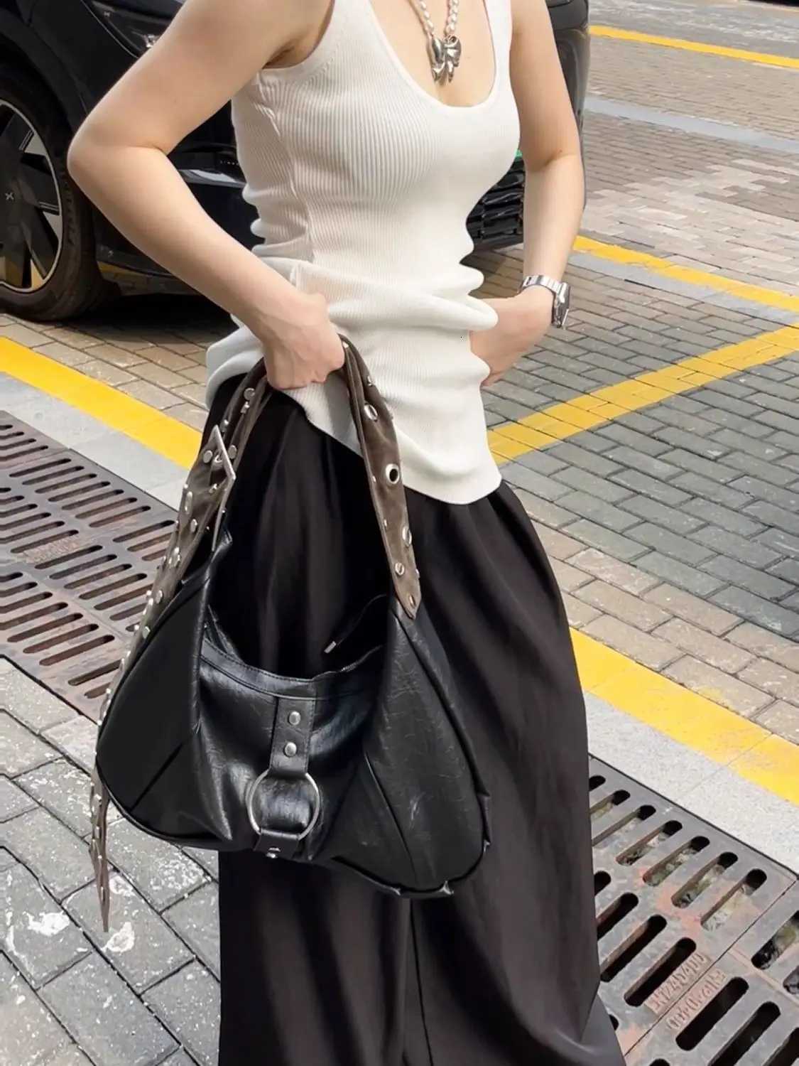 NEW Fashion Women Vintage Solid Color Handbags Shoulder Underarm Bag Fashion PU Leather Wide Strap Crossbody Bag Y250730