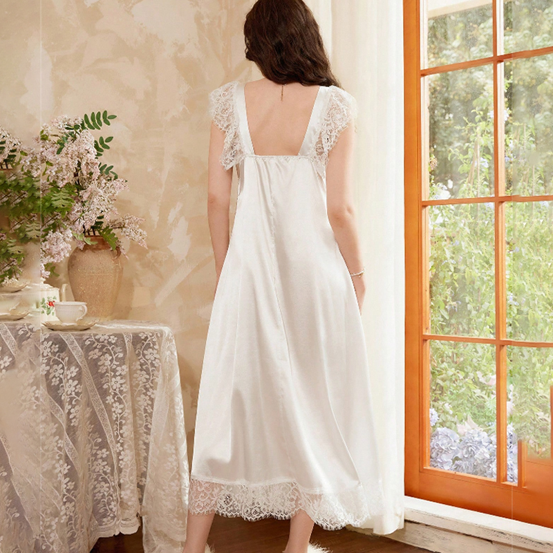 2025 New Women's Spring/Summer Silk Satin Lace Trim Bow Sleeveless Dress Nightgown Loungewear