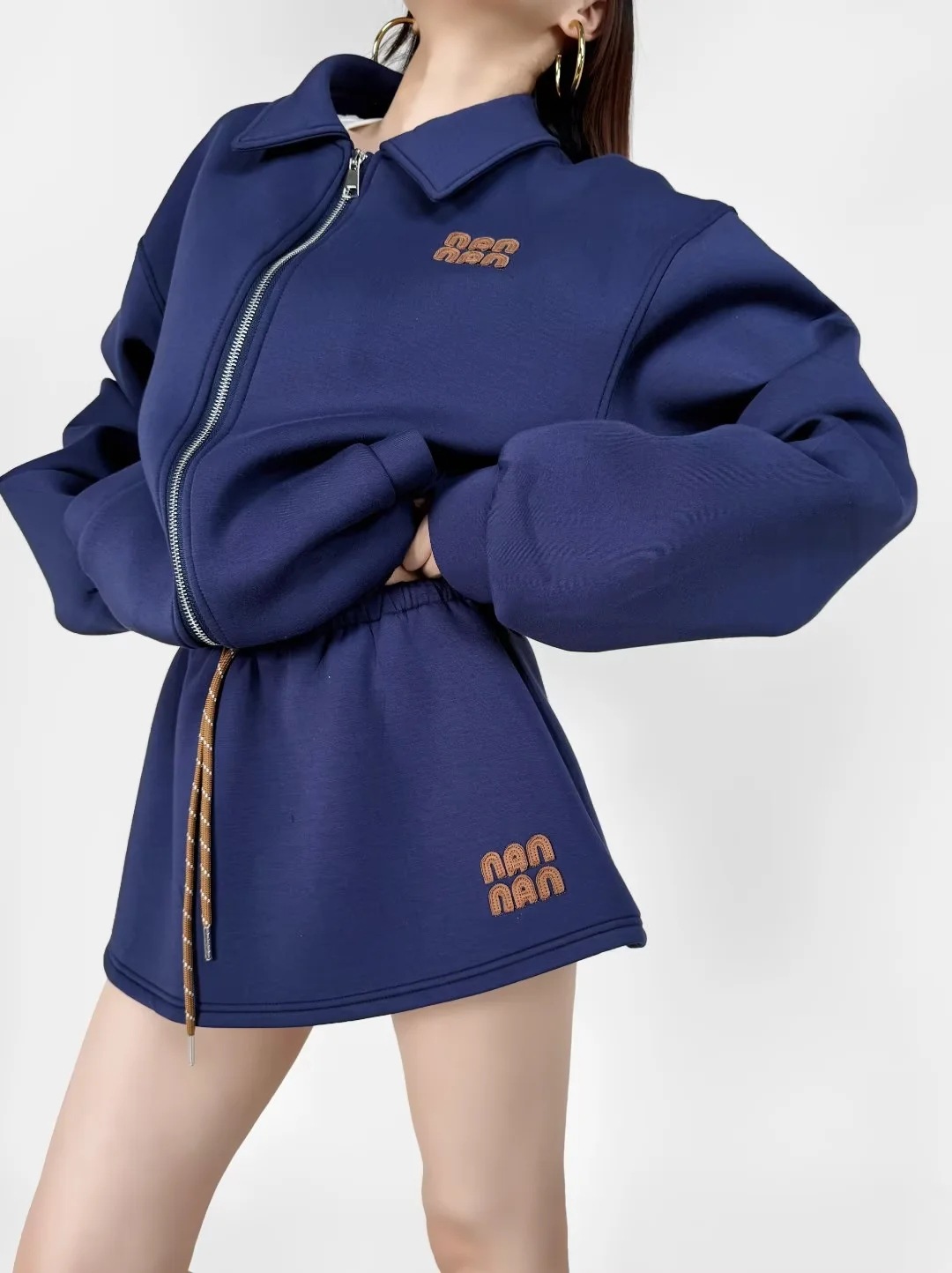 Women's Fashion Style Loose Embroidered Tracksuit Lapel Zip Up Sports Hoodie Jacket Drawstring High-Waist Skirt Set For ladies 2025s Two Piece Dr