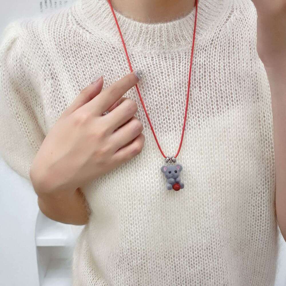 Cute Flocked Bear Sweater Chain New Niche Design Sense Autumn Winter Long Versatile Fun Cartoon Soft Adorable Necklace 068
