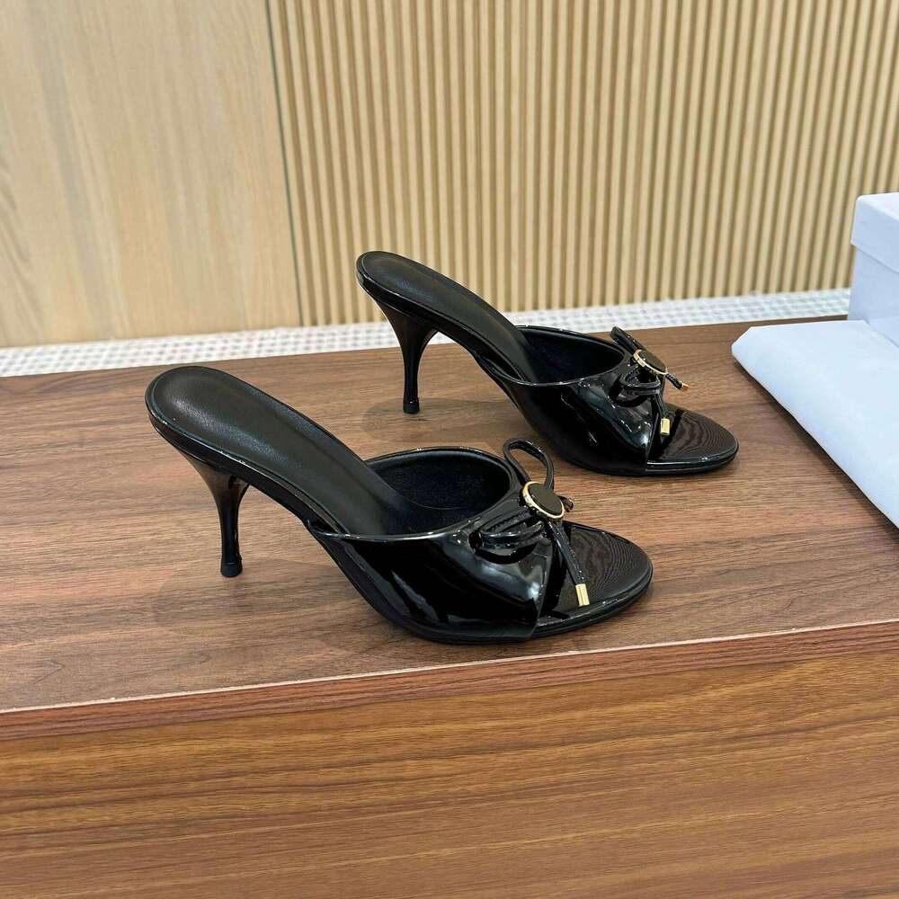 Women Size35-43 Leopard Horsehair Slippers Super High Heels Butterfly Knot Summer Slide Designer Shoes Zapatillas De Mujer 56b