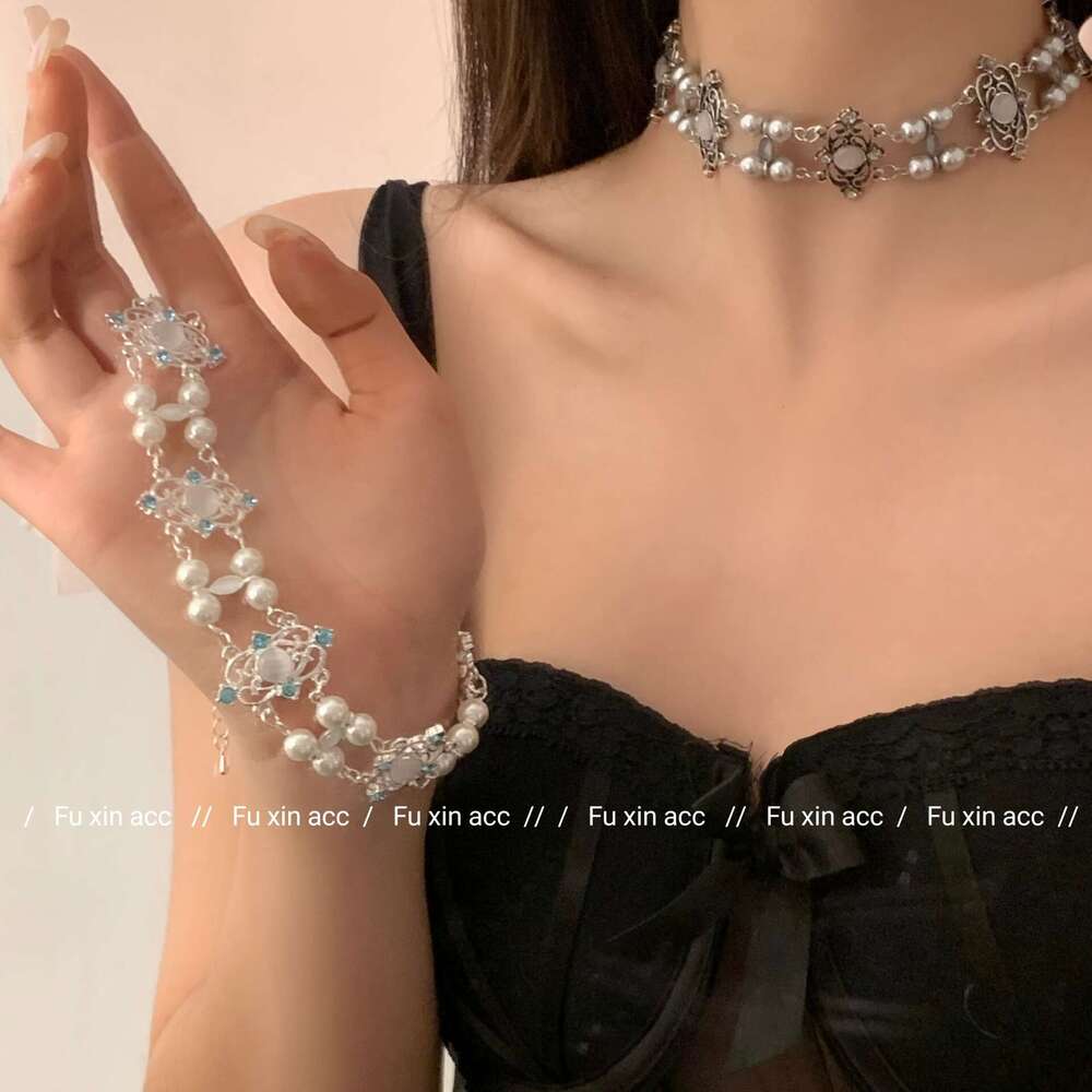 2024 New Double Layer Stacked Necklace High-End Wedding Dress Evening Accessories Niche Choker Collarbone Chain 85e
