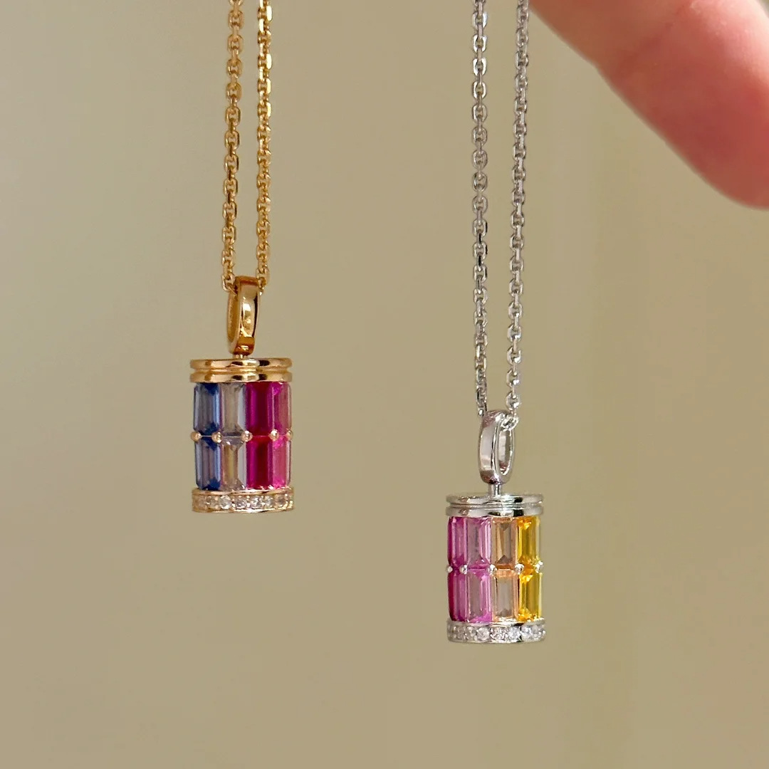 2025 Choucong Ins Top Sell Cylinder Pendant Vintgae Jewelry 18K Gold Fill Princess Cut Colorful 5A Cubic Zircon CZ Diamond Lover Women Elegant Clavicl