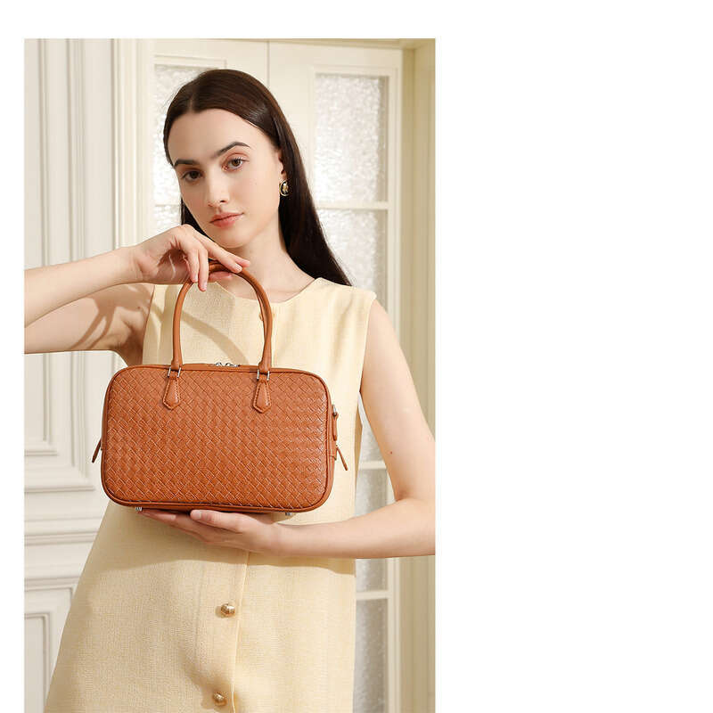 2025 Autumn New Women Handbag Handmade Top Layer Cowhide Woven Tote Genuine Leather Single Shoulder Crossbody Commute Boston Bag