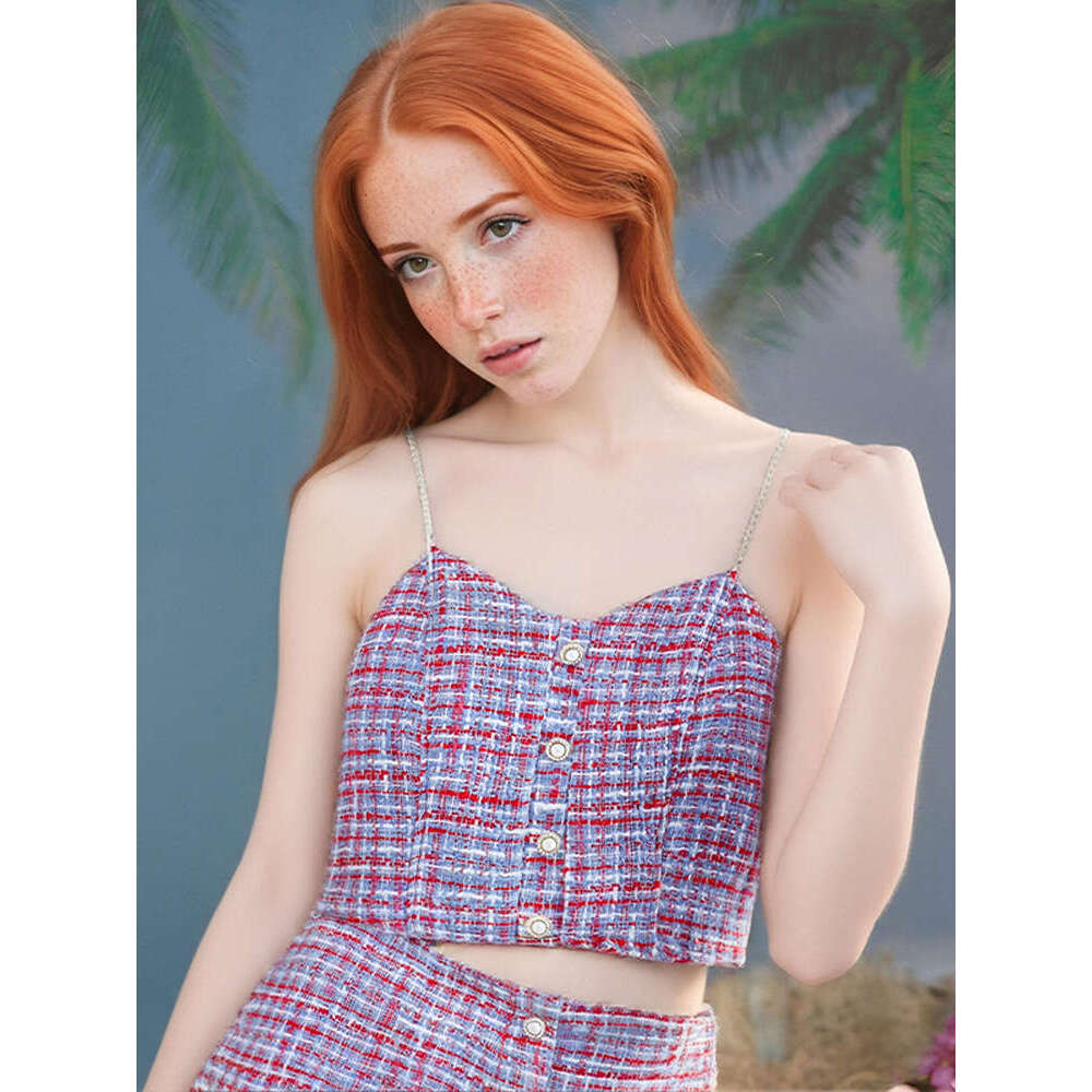 Spicy Girl French Style Sexy Plaid Camisole Top and Skirt Set for Women 2025 Summer New