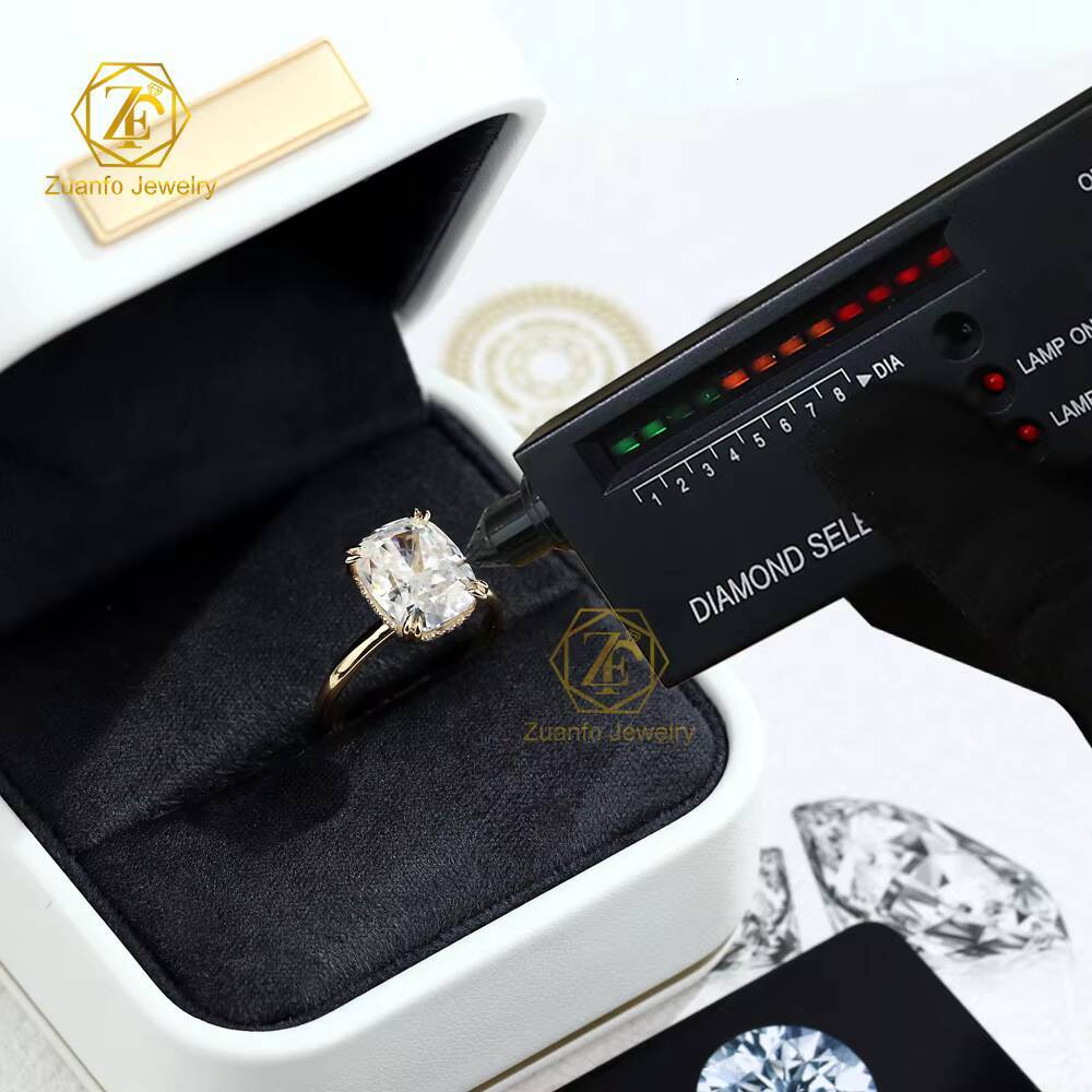 Custom 5CT VVS Moissanite Solitaire Engagement Wedding Ring Long Cushion with 18K Gold Jewelry for Women
