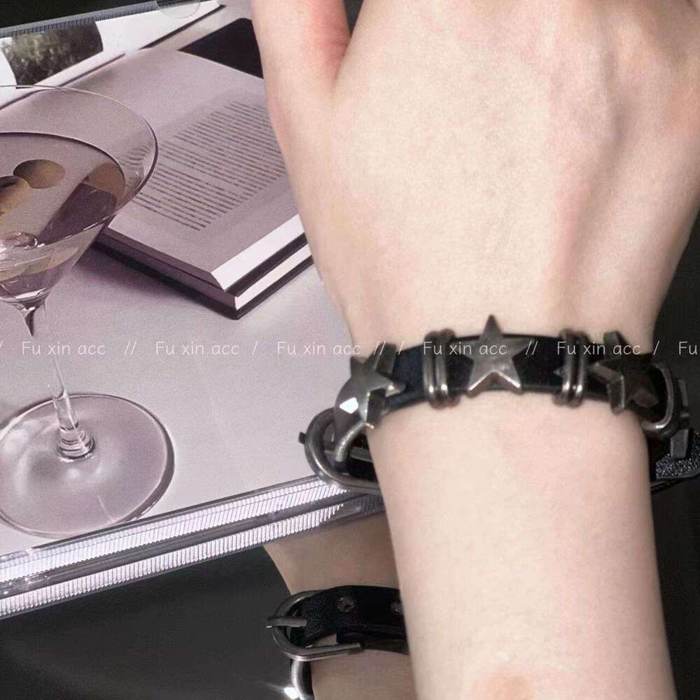 FUXIN Punk Style Black Leather Star Niche High-end Sweet Cool Hot Girl Bracelet Jewelry e1e