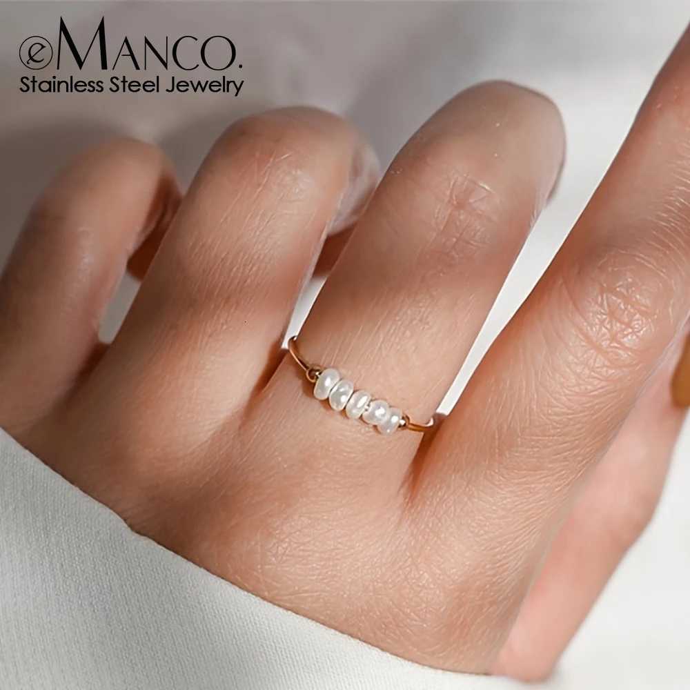 emanco fashion freshwater pearls high quality stainless steel gold-plated round rings holiday jewelry gifts wholesale y250730