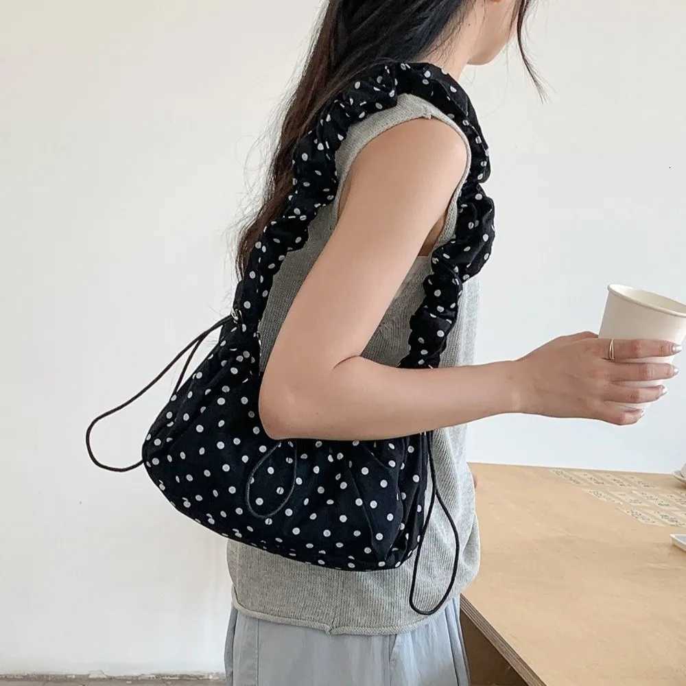 Versatile Polka Dot Underarm Bag Korean Style Lightweight Pleated Strap Tote Bag Large Capacity Clutch Purse Y250730