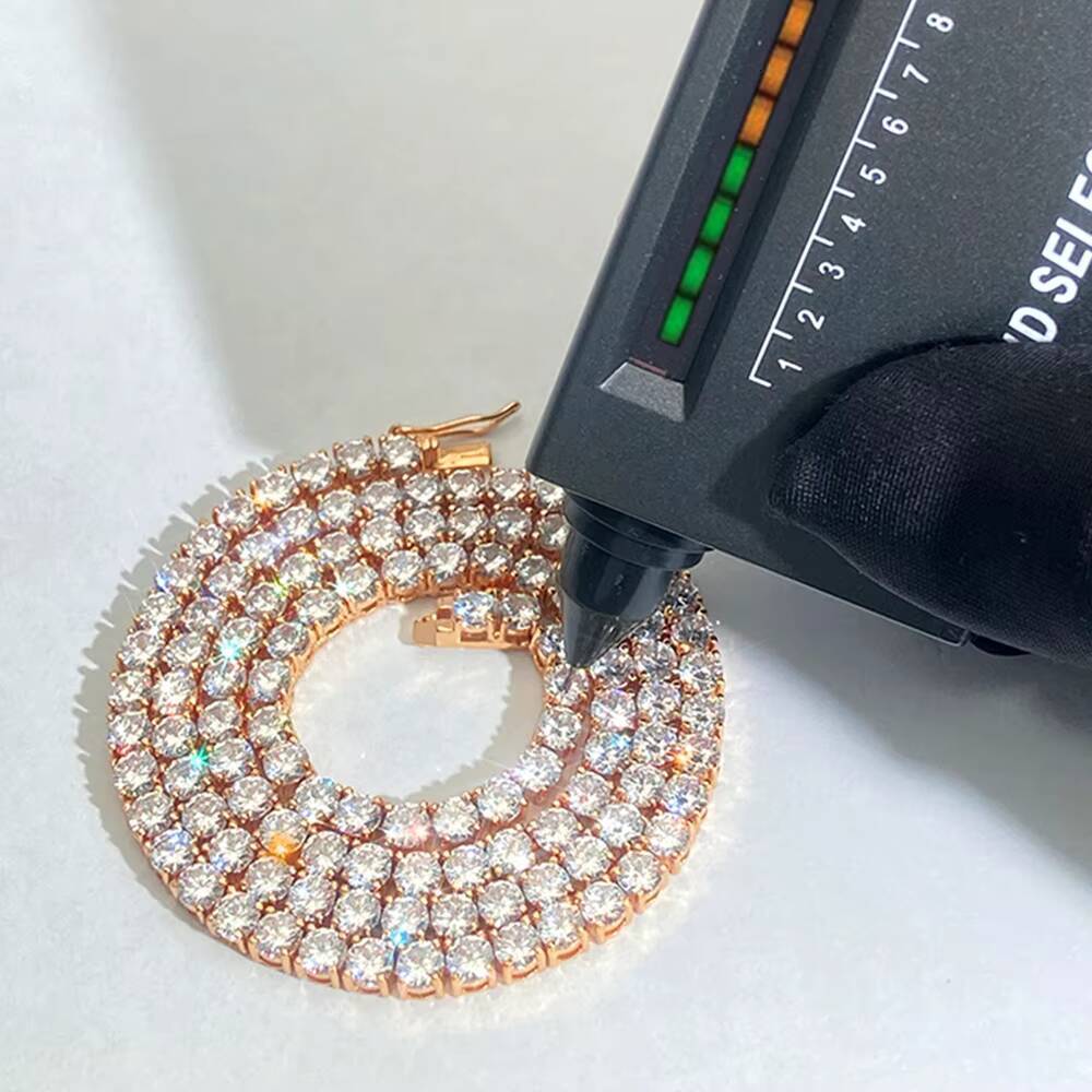 Hip Hop Classic Jewelry Rose Gold Plated Vvs Iced Out VVS Moissanite Diamond 925 Sterling Silver Tennis Chain Necklace