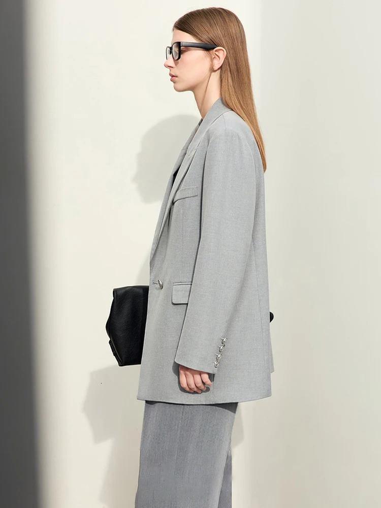 AMII Minimalist Retro Blazer for Women Autumn Long Loose Full Sleeve Solid Slit Basics Tailored Coat12343230 w250729