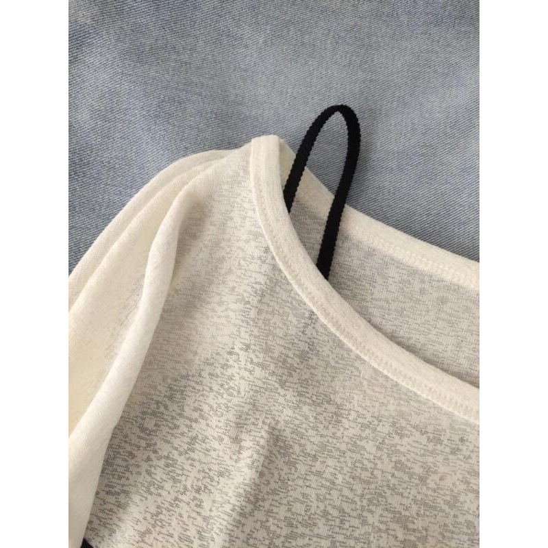 2025 summer new off shoulder semi transparent fashion niche design sense loose designer T-shirt designer short sleeved women's T-shirt