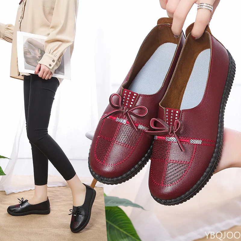 Womens Leather Flats Shoes Female Soft soled versatile shoes Classic Ladies Casual Leather Loafers Anti slip comfort flat Mujer 250724