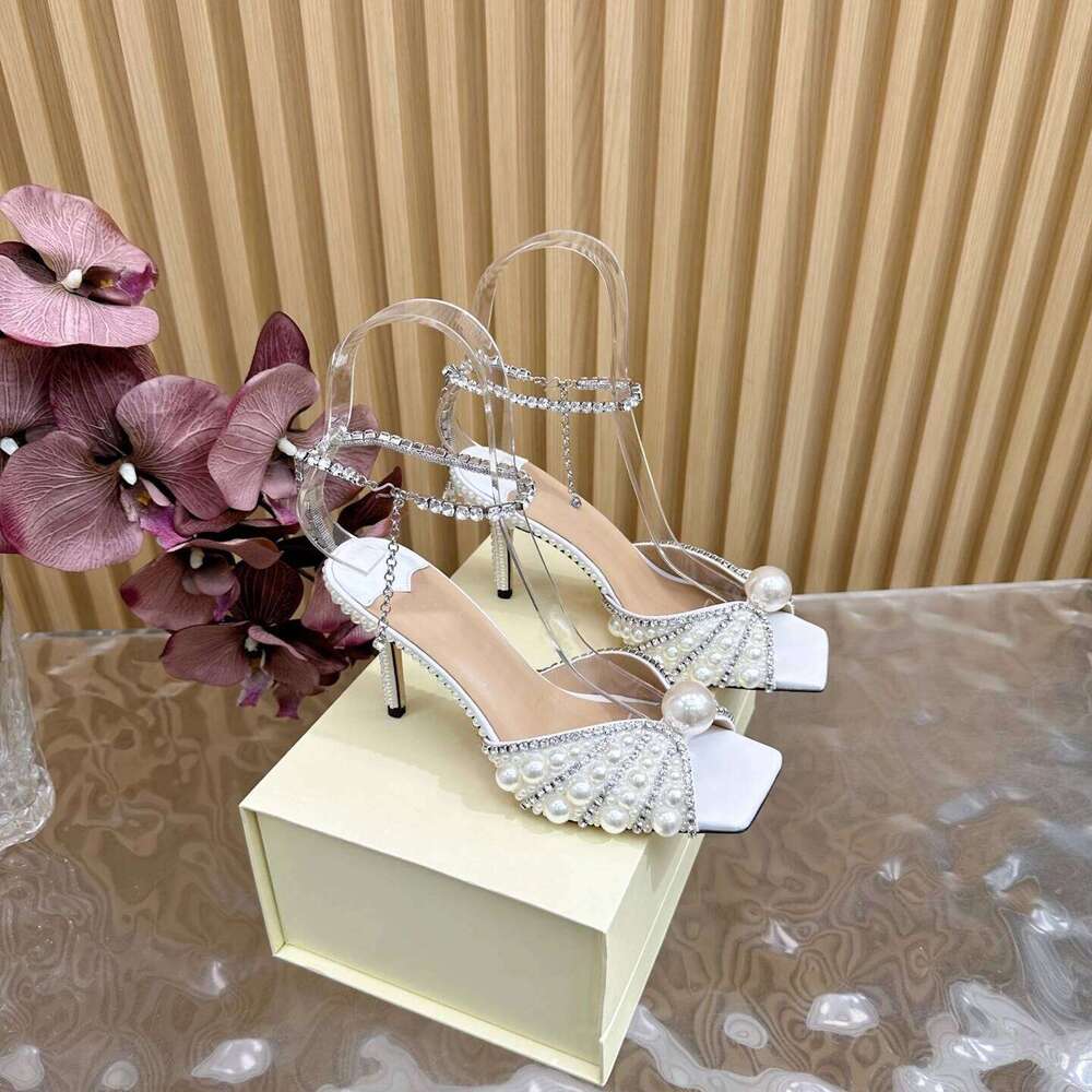 Women Size34-42 Genuine Leather Sandals Super High Heels Pearls Pumps Crystal Wedding Designer Shoes Zapatillas De Mujer 2e9