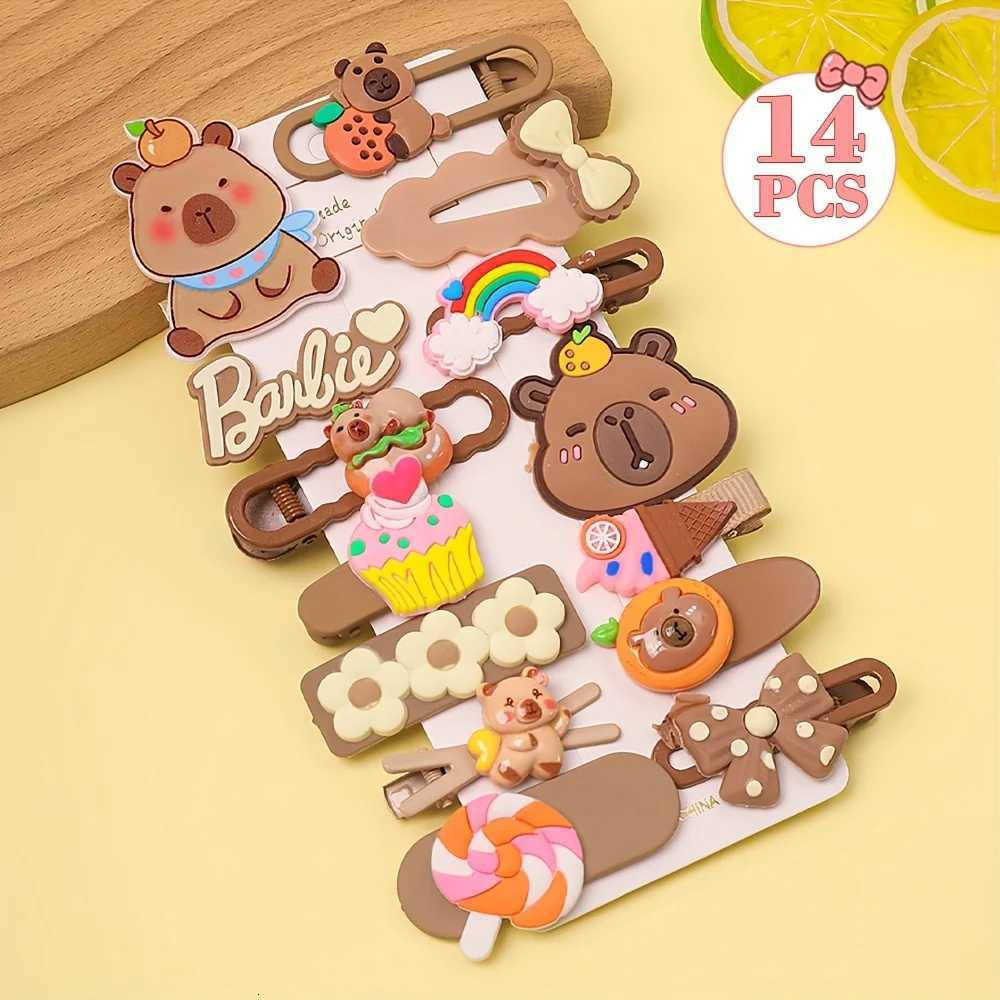 14 Pieces of Multi-Color Cute Kapibara Hairpin Set Including Various Fashion Elements of Butterflies and Flowers R250730