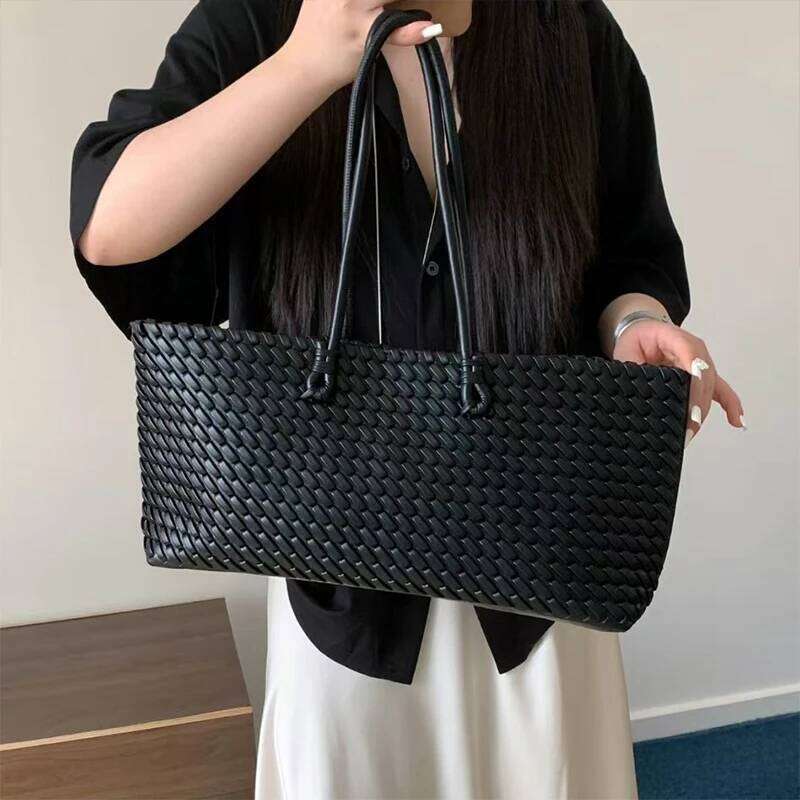 European American Retro Weaving Handbag Fashion Brand Designer Versatile Casual Single Shoulder New Solid Color Tote Bag
