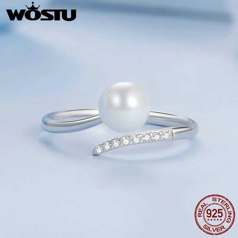 25 Sterling Silver Natural White Pearl Opening Ring Women Shiny Zircon Adjustable Ring Elegant Wedding Anniversary Gift y250730
