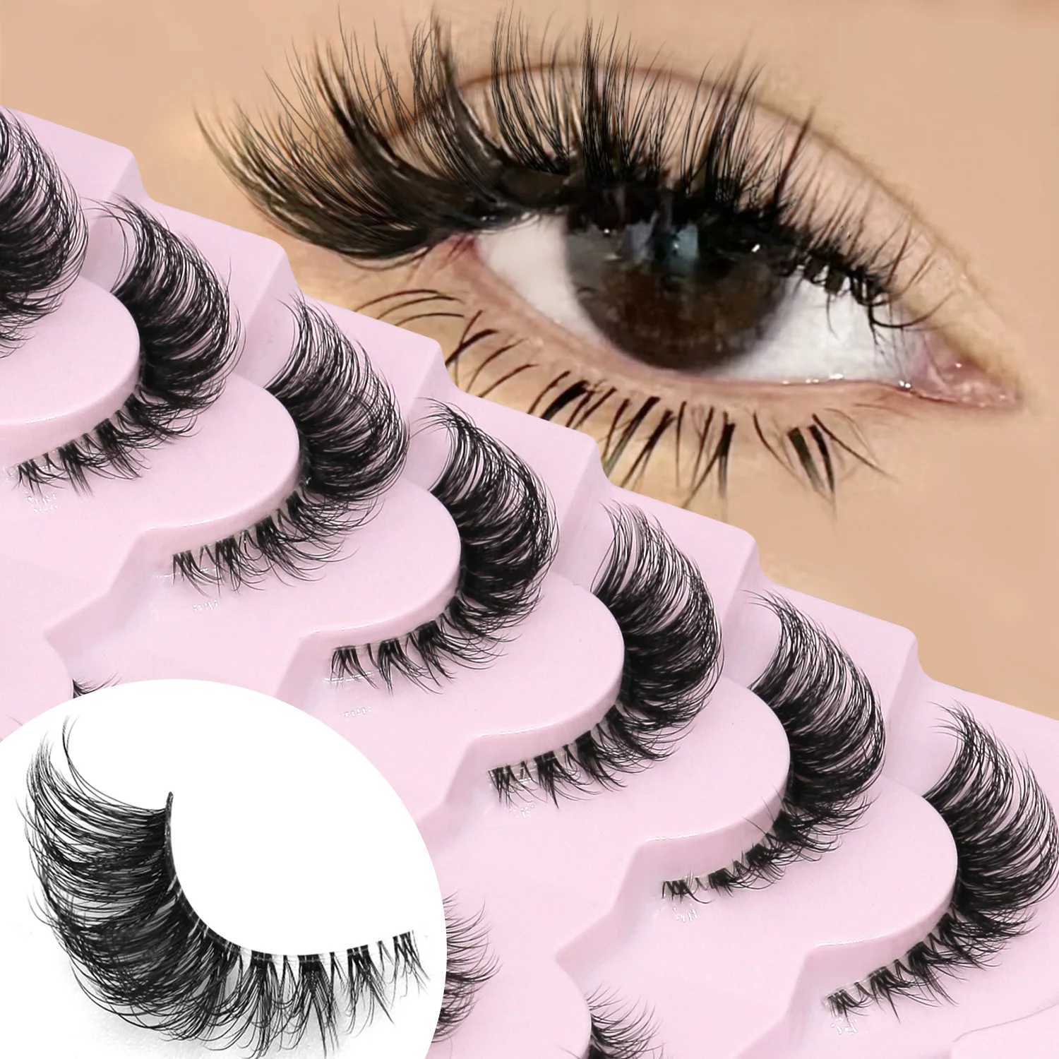 5/7 Pairs False Eyelashes Cat Eye Lashes Half Eye Lashes Fluffy Soft Natural Look Invisible Band Mink Lashes Makeup Z250730
