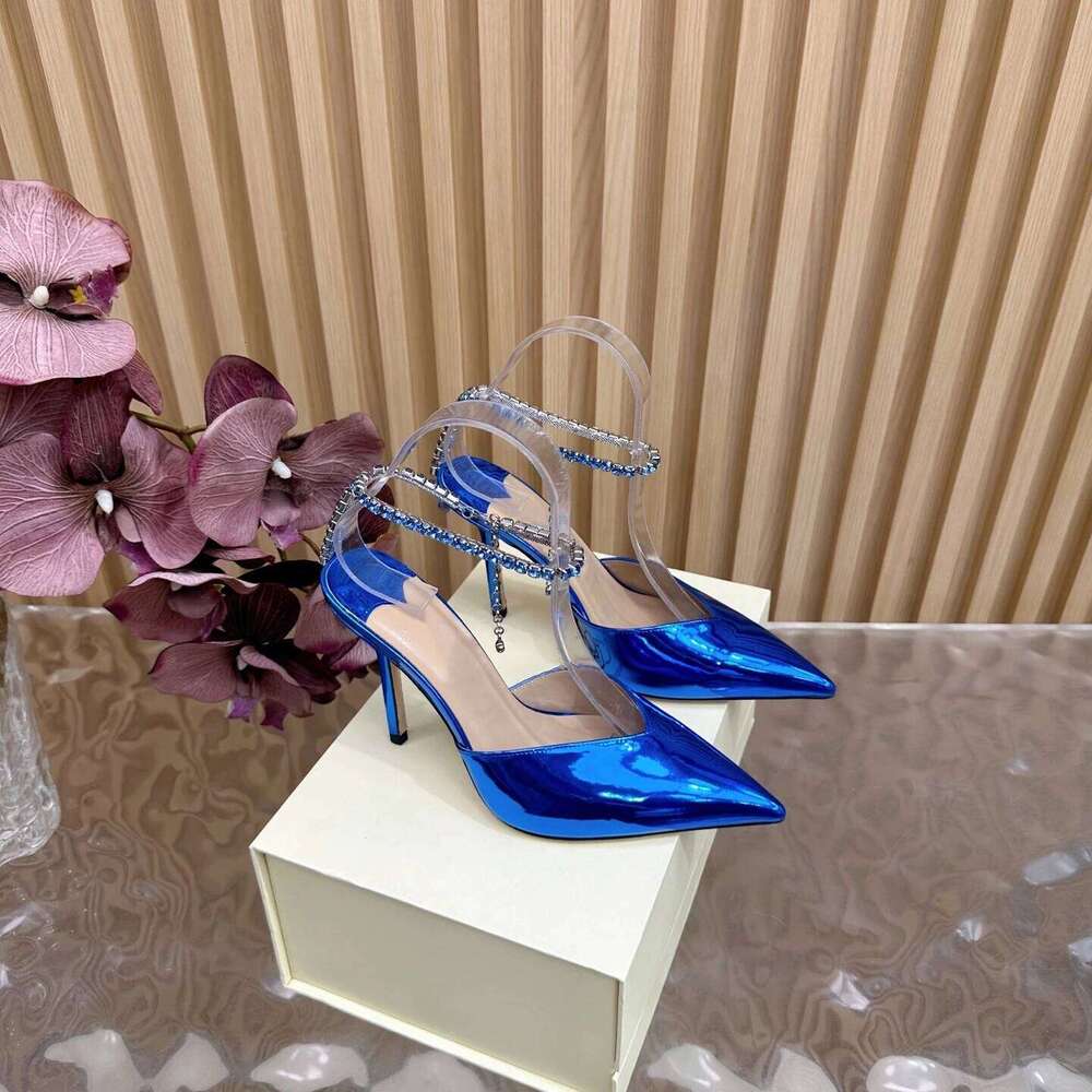 Women Size34-42 Patent Leather Pumps Crystal Chain Super High Heels Sandals Pointed Toe Designer Shoes Zapatillas De Mujer fe9