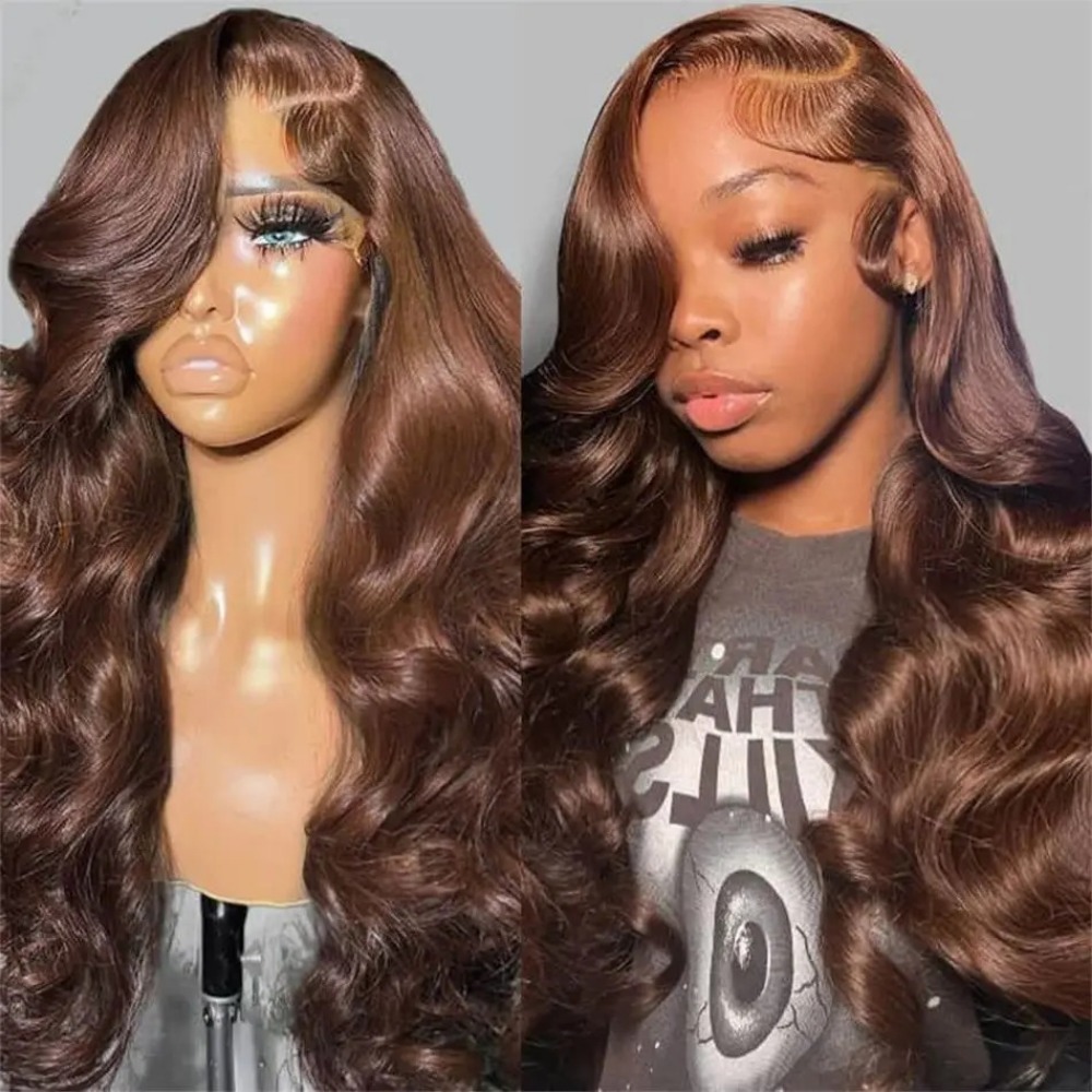 40 Inches 200% Chocolate Brown 13x4 HD Lace Front Human Hair Wigs Body Wave Wear And Go Synthetic Brazilian Colored Lace Frontal Wig For Women