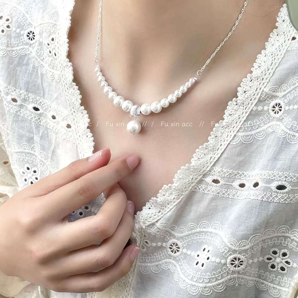 Gold Sier White Gradient Pearl Necklace New Exquisite Versatile Sweater Chain Niche Fashion Design High-end Choker 4eb