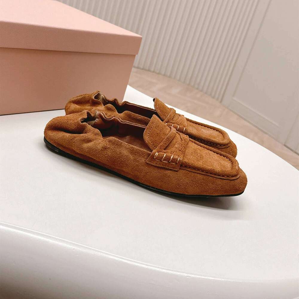 Women Size35-41 Natural Cow Suede Ballet Flats Square Toe Loafers Solid Colors Slip On Designer Shoes Zapatillas De Mujer 0d7