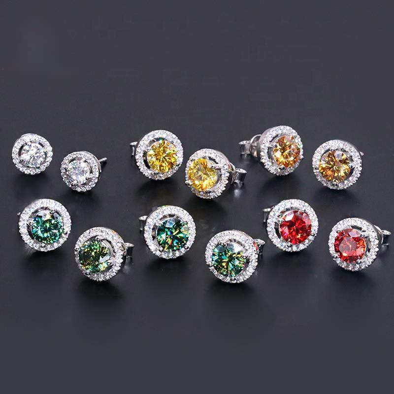 0.5-2ct Moissanite Stud Earrings VVS1 Clarify 925 Sterling Silver Moissanite Earrings Moissanite halo Earrings for Women Men