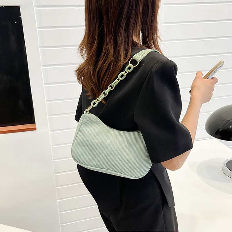Fashion Vintage Women Handbags Corduroy Underarm Bag Casual Women Shoulder Bags Solid Color Zipper Female Handbag Clutch Y250730