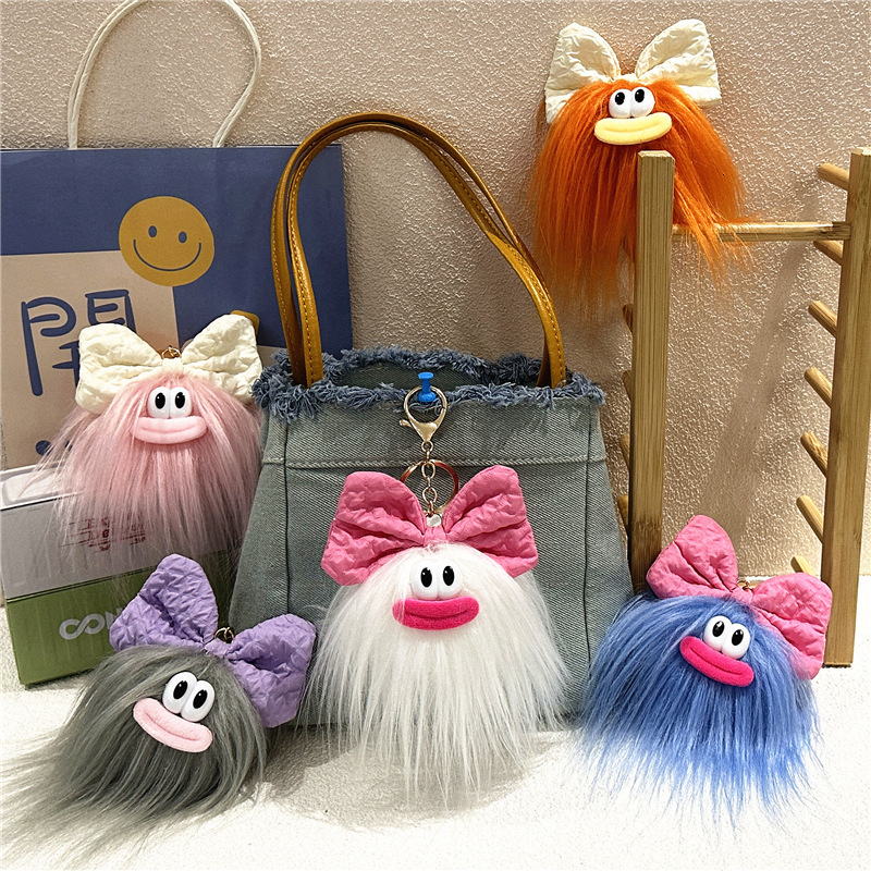Cute Bowknot Doll Keychain Cartoon Quirky Plush Backpack Pendant Quirky Ugly Adorable Doll Ornament Gift